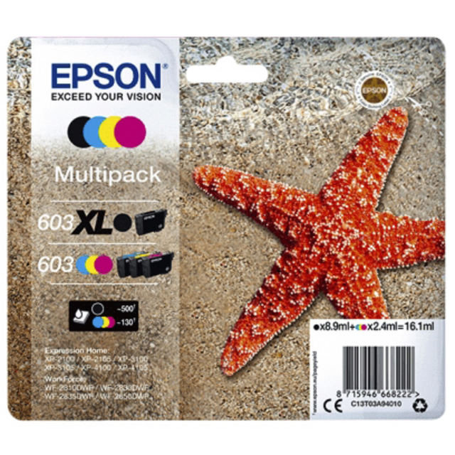 Inktcartridge Epson 603 T03A9 zwart XL+ 3 kleuren Inktcartridge Epson 603 T03A9 zwart XL+ 3 kleuren