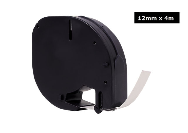 Labeltape Quantore 91201 12mmx4m kunststof zwart op wit Labeltape Quantore 91201 12mmx4m kunststof zwart op wit