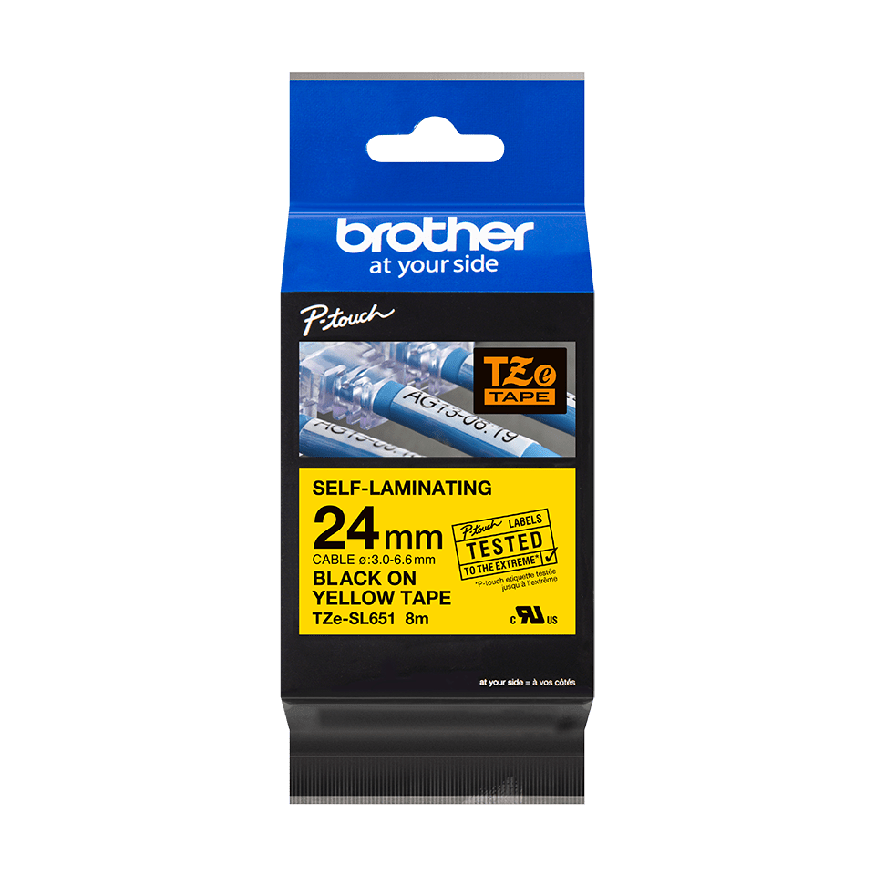 Brother TZe-SL651 zelflaminerende tape zwart op geel 24mm