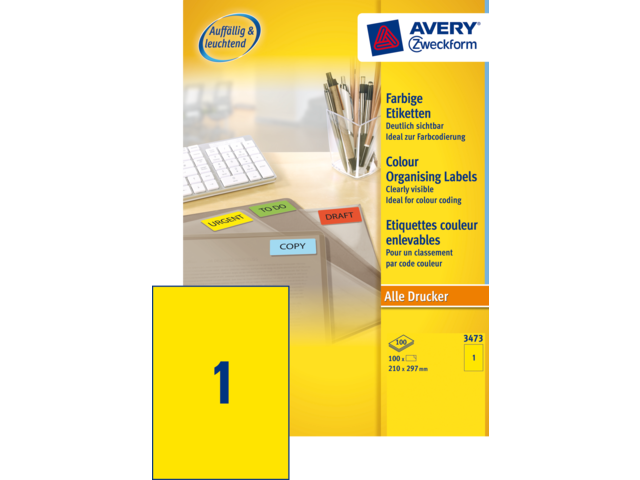 3473 etiket avery zweck 3473 210x297mm a4 geel