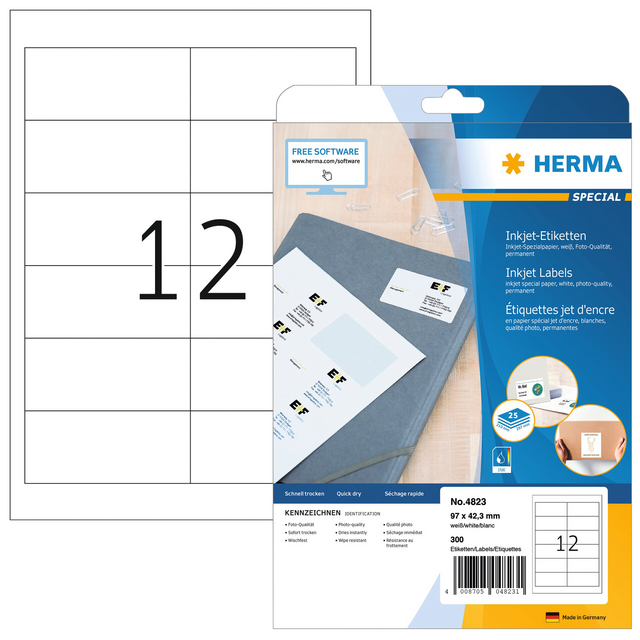 Etiket HERMA 4823 96.5x42.3mm wit 300stuks Etiket HERMA 4823 96.5x42.3mm wit 300stuks