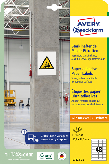 Etiket Avery Zweckform L7873-20 45.7x21.2mm 960 etiketten Etiket Avery Zweckform L7873-20 45.7x21.2mm 960 etiketten