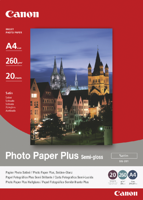 Inkjetpapier Canon SG-201 A4 260gr semi glossy 20 vel Inkjetpapier Canon SG-201 A4 260gr semi glossy 20 vel