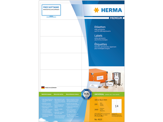 4625 etiket herma 4625 105x42.3mm premium a4 2800st