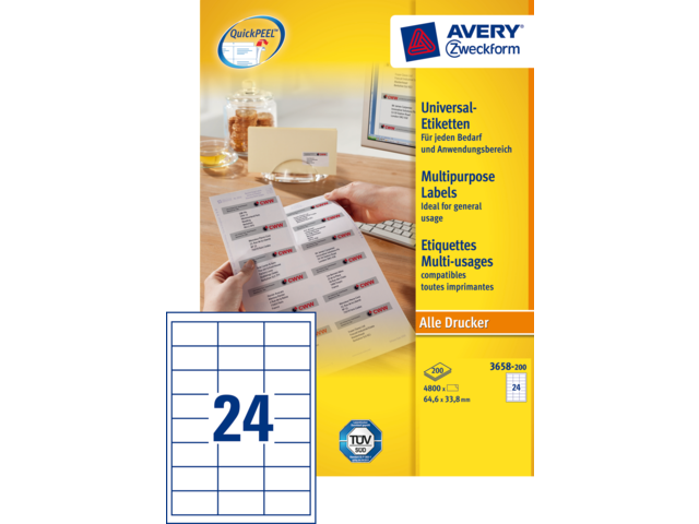 3658-200 etiket avery zweck 3658 64.6x33.8mm 4800st