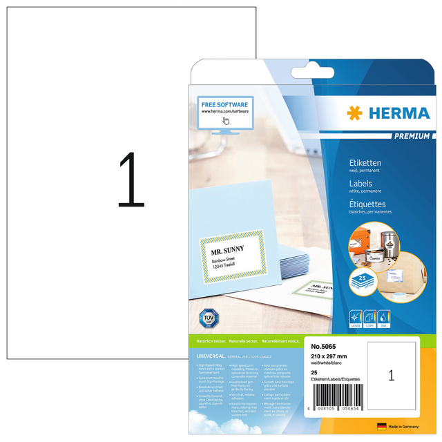 Etiket HERMA 5065 210x297mm A4 premium wit 25stuks Etiket HERMA 5065 210x297mm A4 premium wit 25stuks