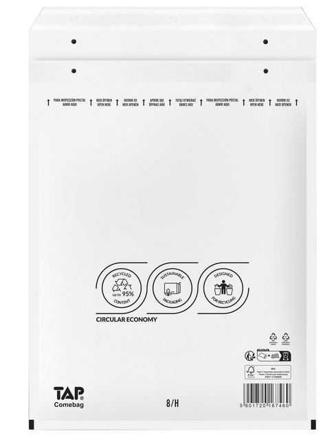 Envelop TAP Comebag luchtkussen nr18 290x370mm 100 stuks Envelop TAP Comebag luchtkussen nr18 290x370mm 100 stuks