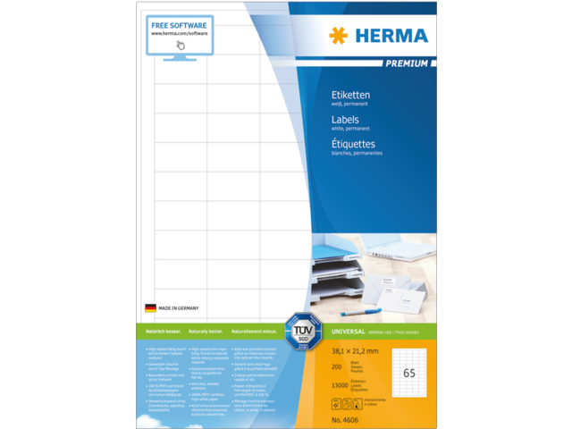 4606 etiket herma 4606 38.1x21.2mm premium a4 13000st