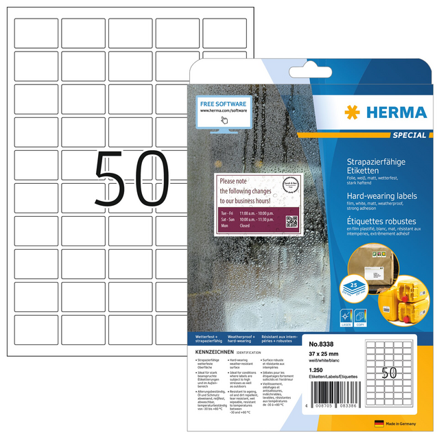 Etiket HERMA 8338 37x25mm weerbestendig wit 1250 etiketten Etiket HERMA 8338 37x25mm weerbestendig wit 1250 etiketten