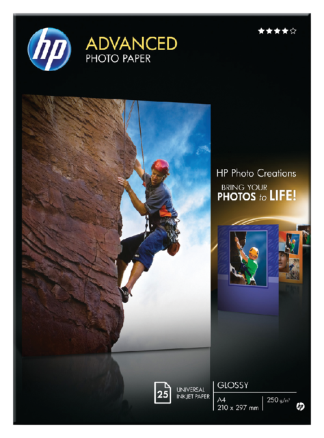 Inkjetpapier HP Q5456A A4 advanced 250gr 25 vel Inkjetpapier HP Q5456A A4 advanced 250gr 25 vel