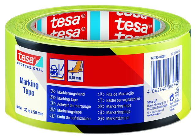 Markeringstape tesa® Professional 60760 PV1 50mmx33m geel-zwart Markeringstape tesa® Professional 60760 PV1 50mmx33m geel-zwart