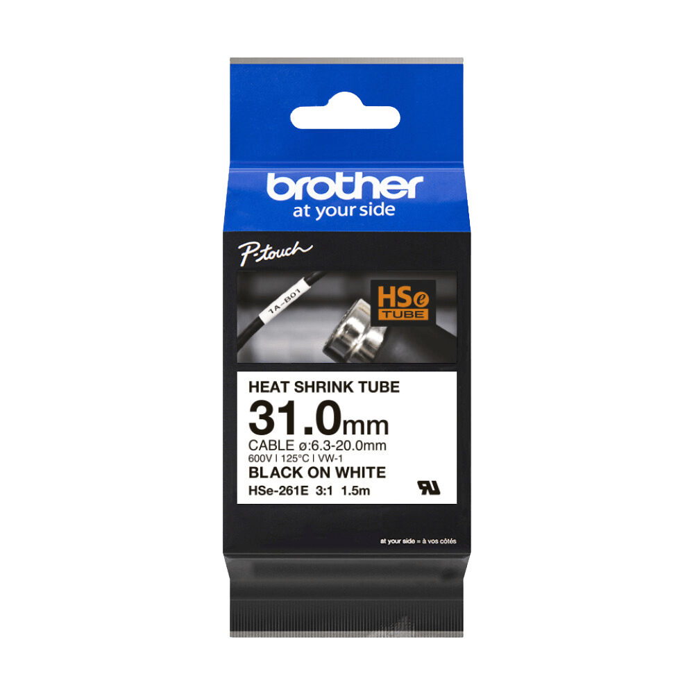 Brother HSE-261E Heat Shrink Tube, 31mm, zwart op wit