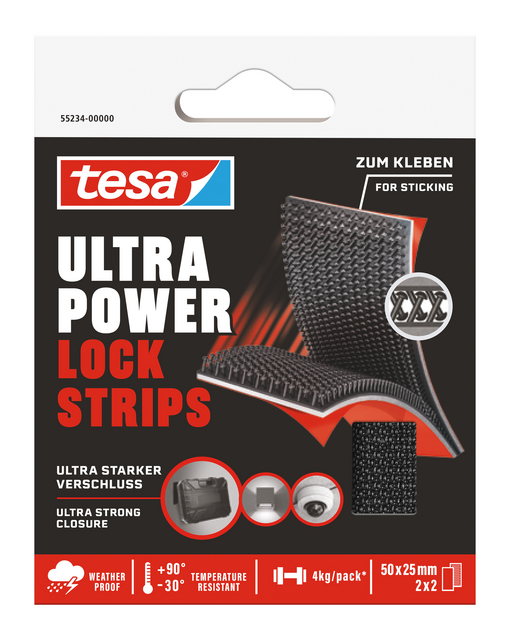 Klittenband tesa Ultra Power Lock Strips 50x25mm 2 strips zwart Klittenband tesa Ultra Power Lock Strips 50x25mm 2 strips zwart