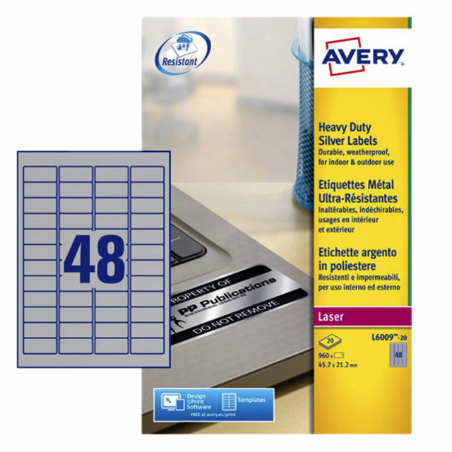 Etiket Avery L6009-20 45.7x21.2mm zilver 960 etiketten