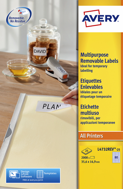 Etiket Avery L4732REV-25 35.6x16.9mm wit 2000 etiketten Etiket Avery L4732REV-25 35.6x16.9mm wit 2000 etiketten