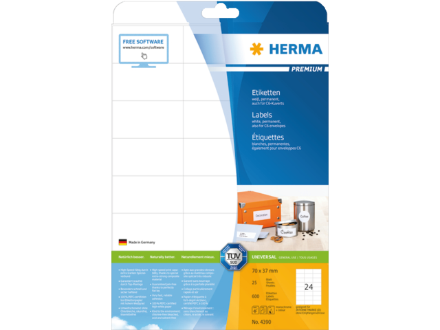 4390 etiket herma 4390 70x37mm premium a4 600st
