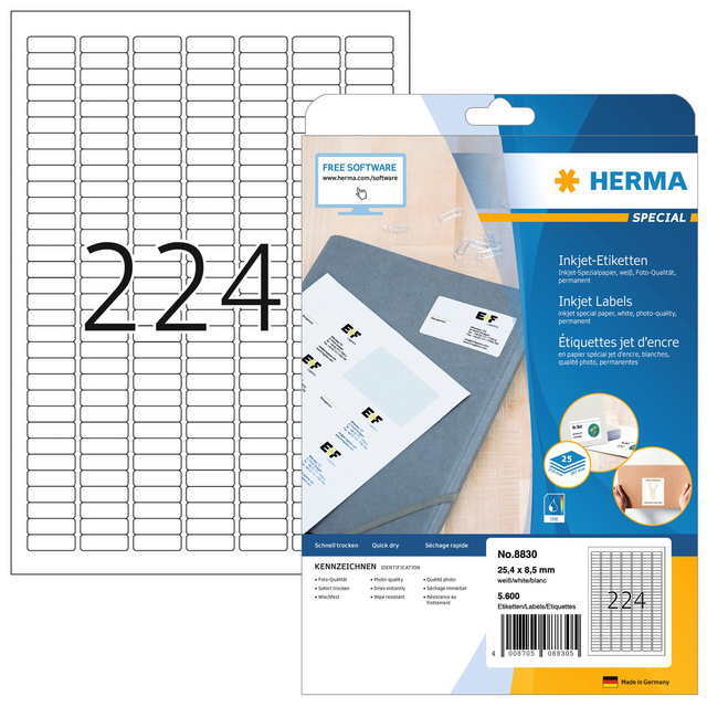 Etiket HERMA 8830 25.4x8.5mm mat wit 5600stuks Etiket HERMA 8830 25.4x8.5mm mat wit 5600stuks