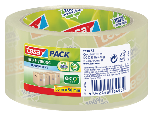 Verpakkingstape tesapack® Eco & Strong 66mx50mm transparant Verpakkingstape tesapack® Eco & Strong 66mx50mm transparant