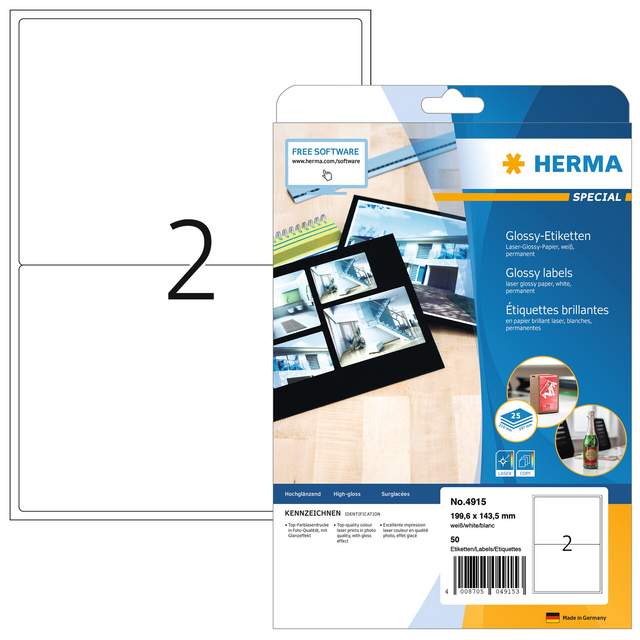 Etiket HERMA 4915 199.6X143.5mm glossy wit 50 etiketten Etiket HERMA 4915 199.6X143.5mm glossy wit 50 etiketten