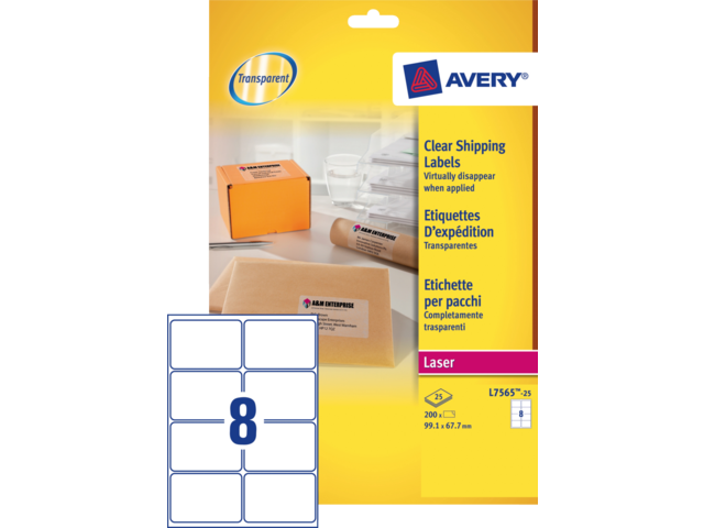 L7565-25 etiket avery l7565-25 99.1x67.7mm transp 200st