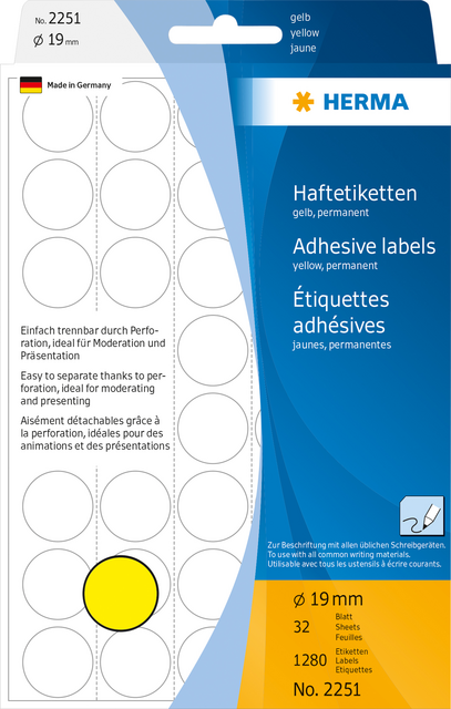 2251 etiket herma 2251 rond 19mm geel 1280stuks