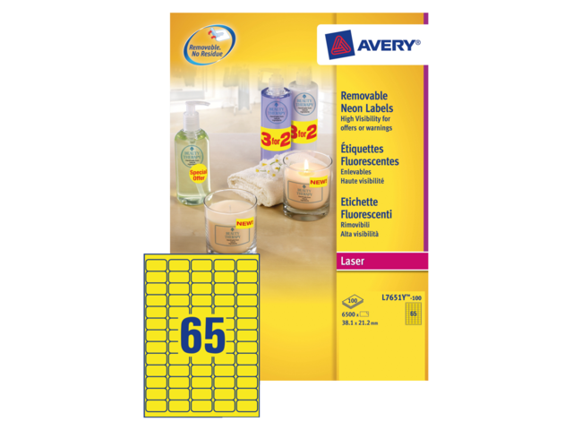 L7651Y-25 etiket avery l7651y-25 38.1x21.2mm 1625st neon geel