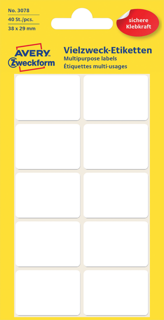 Etiket Avery Zweckform 3078 38x29mm wit 40 etiketten Etiket Avery Zweckform 3078 38x29mm wit 40 etiketten