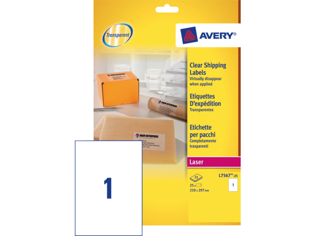 L7567-25 etiket avery l7567-25 210x297mm 25st transp