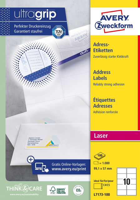 Etiket Avery L7173-100 99.1x57mm wit 1000 etiketten Etiket Avery L7173-100 99.1x57mm wit 1000 etiketten