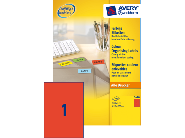 3470 etiket avery zweck 3470 210x297mm a4 rood