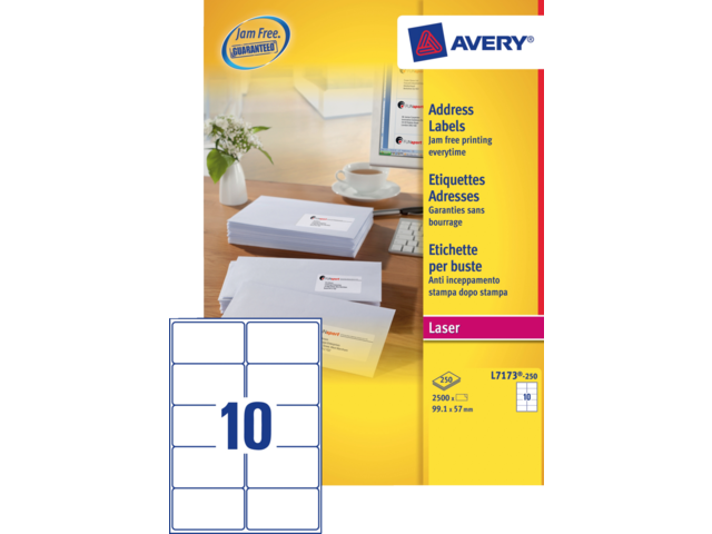 L7173-250 etiket avery l7173-250 99.1x57mm 2500st