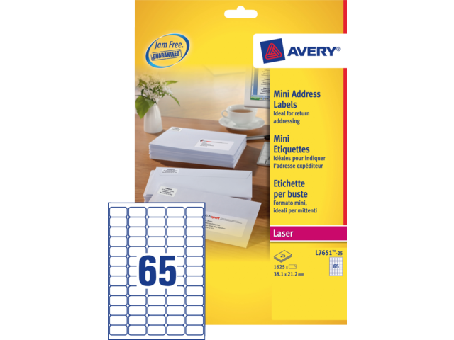 L7651-25 etiket avery l7651-25 38.1x21.2mm 1625st