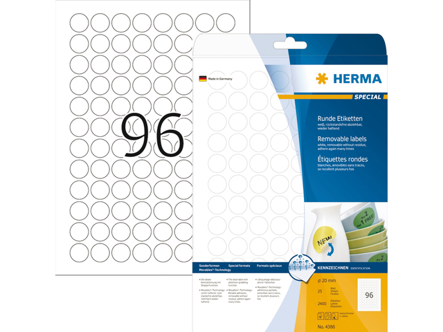 4386 etiket herma 4386 rond 20mm 2400st