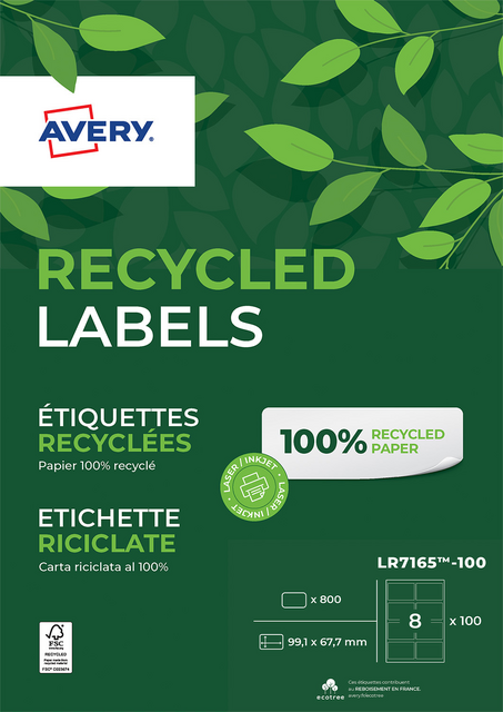 Etiket Avery LR7165-100 99.1x67.7mm recycled wit 800 etiketten