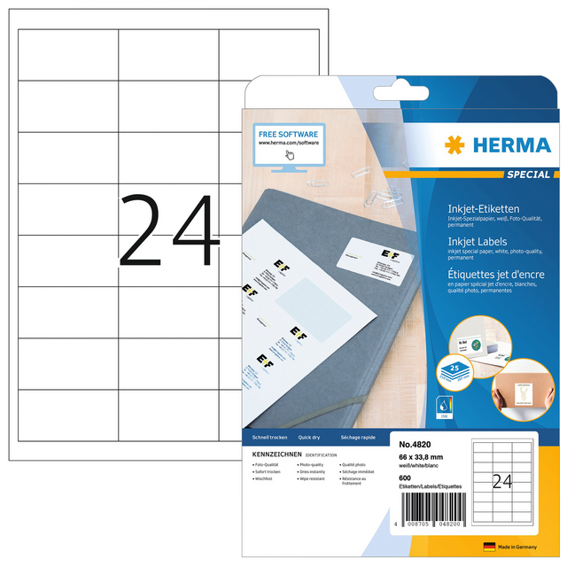 Etiket HERMA 4820 66x33.8mm wit 600stuks Etiket HERMA 4820 66x33.8mm wit 600stuks
