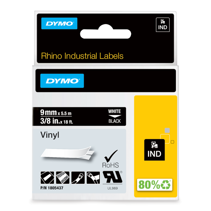 Rhino 1805437 vinyl 9mm zwart op wit