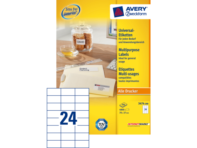 3474-200 etiket avery zweck 3474-200 70x37mm 4800st