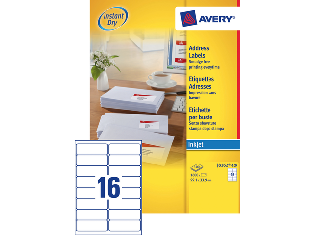 J8162-100 etiket avery j8162-100 99.1x33.9mm 1600st