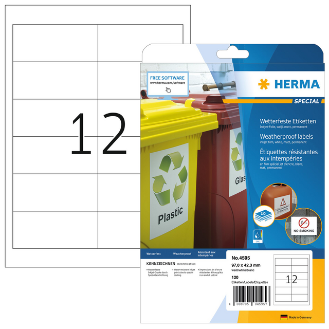 Etiket HERMA 4595 97x42.3mm folie wit Etiket HERMA 4595 97x42.3mm folie wit