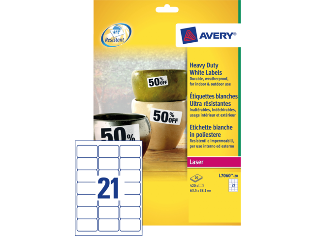 L7060-20 etiket avery l7060-20 63.5x38.1mm polyester 420st
