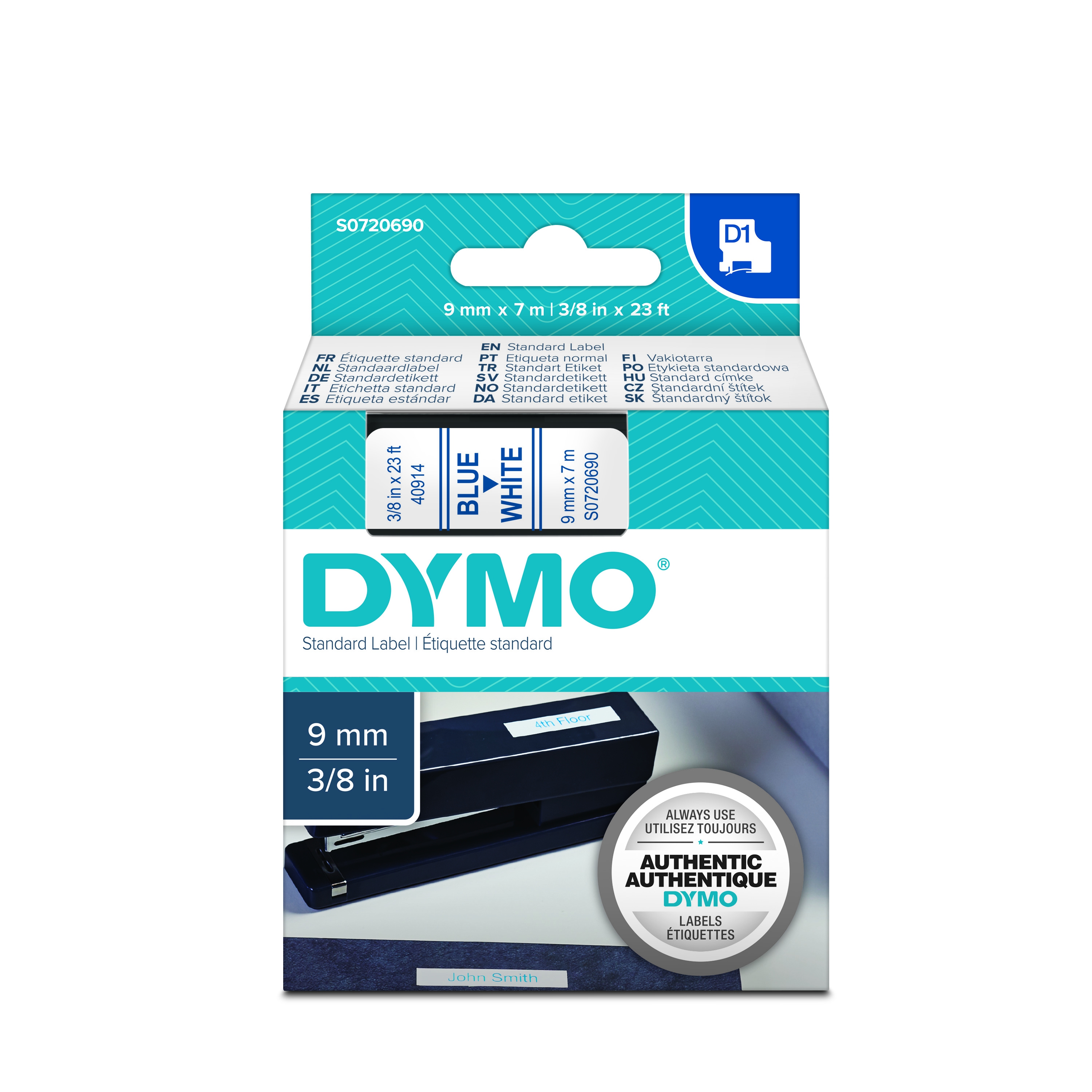 Dymo 40914 D1 Tape 9mm x 7m blauw op wit Dymo 40914 D1 Tape 9mm x 7m blauw op wit