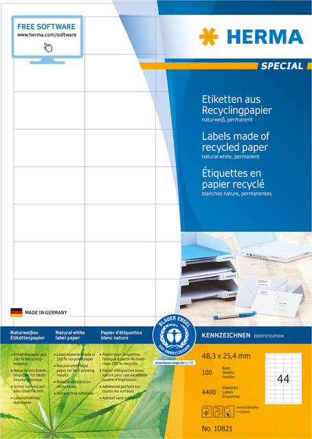 RECYCLING ETIKETTEN A4 48.3X25.4MM PERMANENT