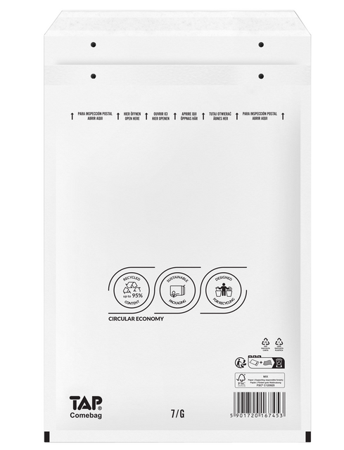 Envelop TAP Comebag luchtkussen nr17 250x350mm 100 stuks Envelop TAP Comebag luchtkussen nr17 250x350mm 100 stuks