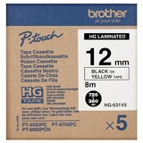 HGe-631v5 12mm zwart op gele tape gelamineerd high grade HGe-631v5 12mm zwart op gele tape gelamineerd high grade