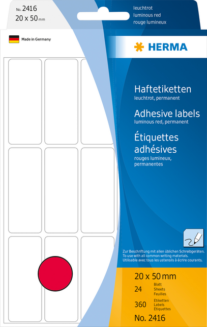 2416 etiket herma 2416 20x50mm fluor rood 360stuks