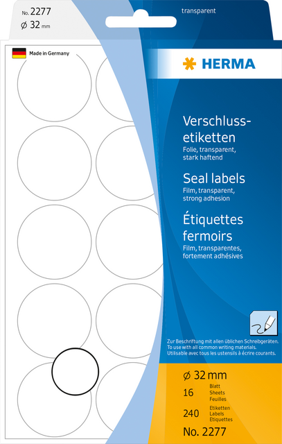 2277 etiket herma 2277 rond 32mm transparant 240stuks