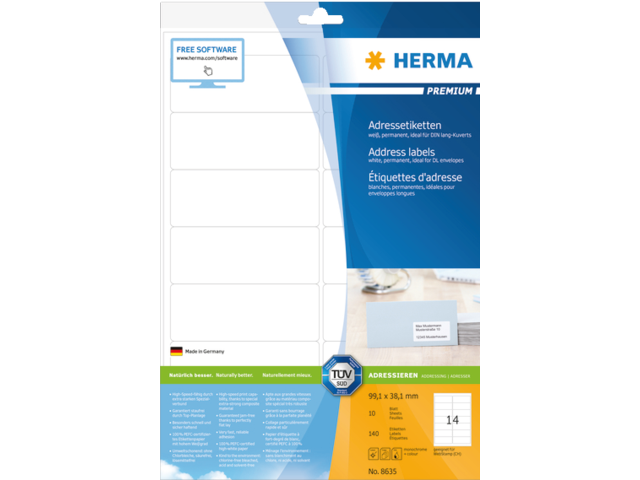 8635 etiket herma 8635 99.1x38.1mm premium a4 140st wit