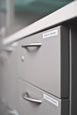 Dymo D1 tapes on drawers Dymo D1 tapes on drawers