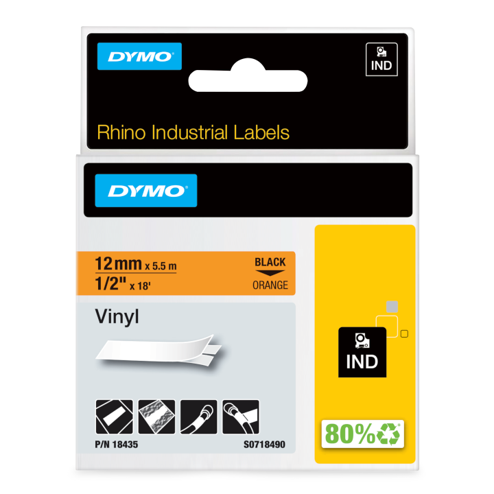 Rhino 18435 Vinyl 12mm zwart op oranje