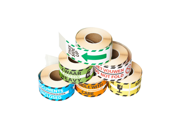 Waarschuwingsetiket Rillprint handle with care 46x125mm oranje 250 stuks Waarschuwingsetiket Rillprint handle with care 46x125mm oranje 250 stuks